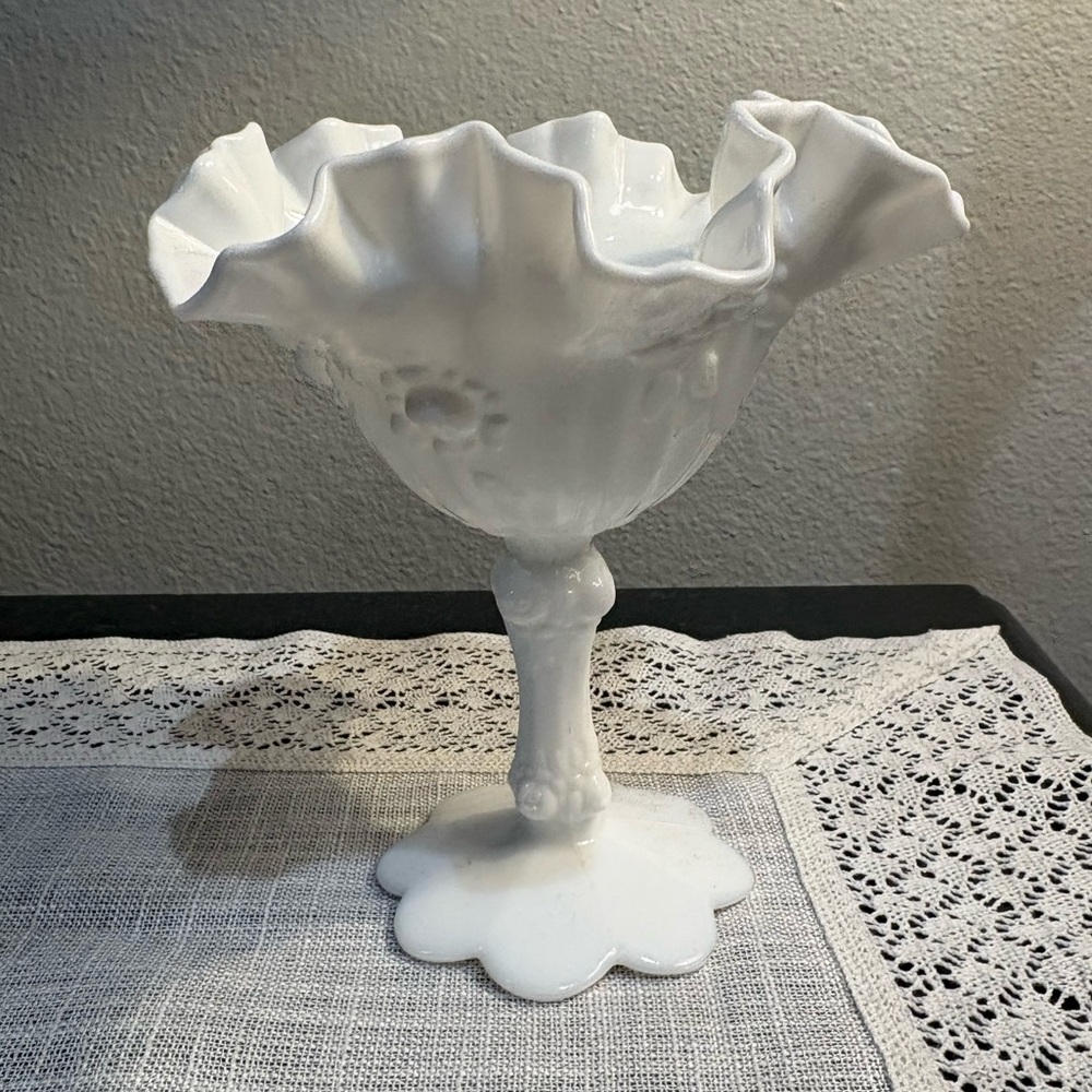 Fenton White Milk Glass Pedestal Bowl